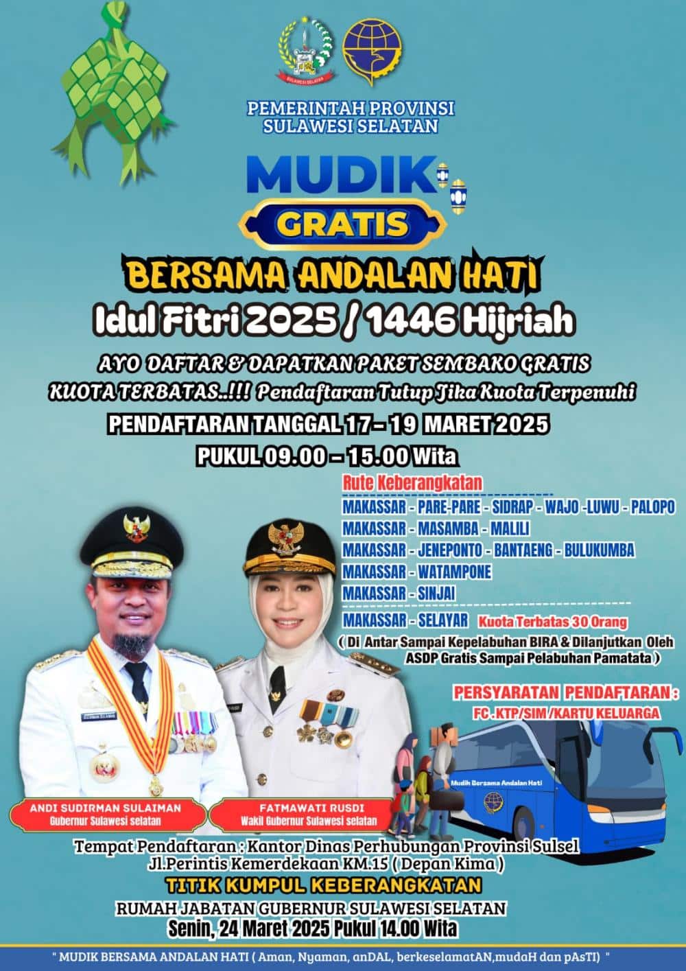 Pemerintah Sulsel Gelar Program Mudik Gratis “Bersama Andalan Hati” untuk Idul Fitri 1446 H