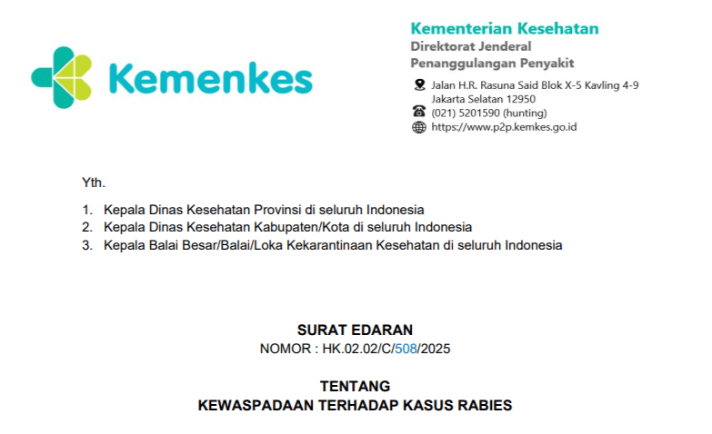 Tingkatkan Kewaspadaan! Kemenkes Imbau Penguatan Pencegahan Rabies di Masyarakat dan Fasilitas Kesehatan