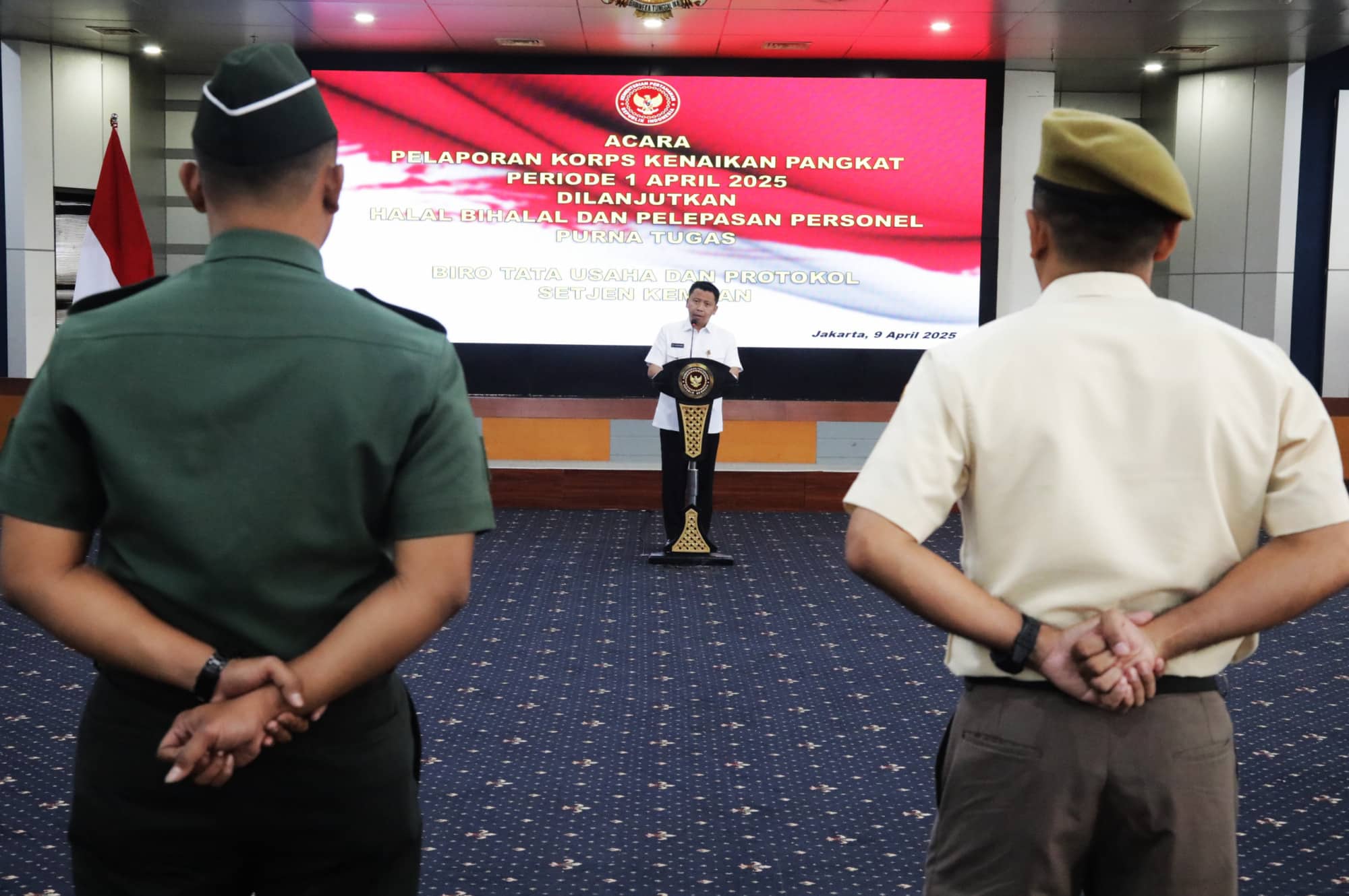 Karo TU dan Protokol Setjen Kemhan Pimpin Acara Pelaporan Kenaikan Pangkat TNI dan PNS di Biro TU dan Protokol Setjen Kemhan