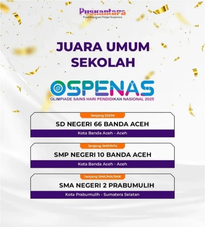 Banda Aceh Juara Umum Olimpiade Sains Hardiknas 2025, Wali Kota Illiza Sampaikan Apresiasi
