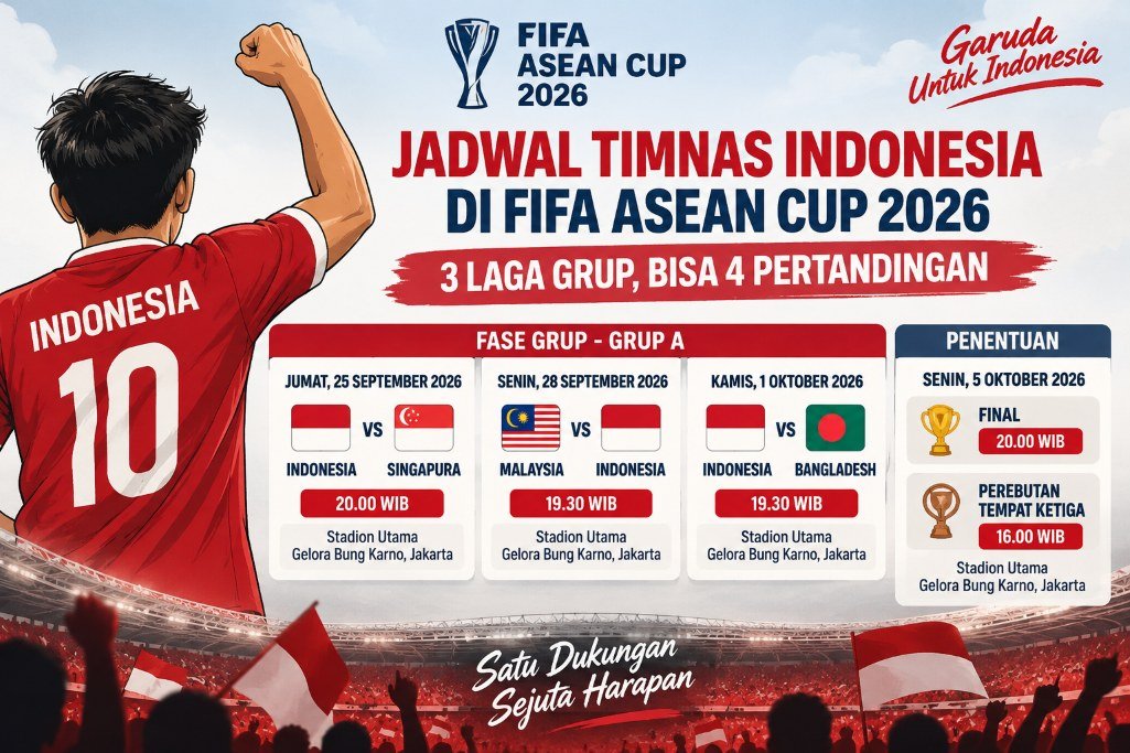 Jadwal Timnas Indonesia di FIFA ASEAN Cup 2026: 3 Laga Grup, Bisa 4 Pertandingan