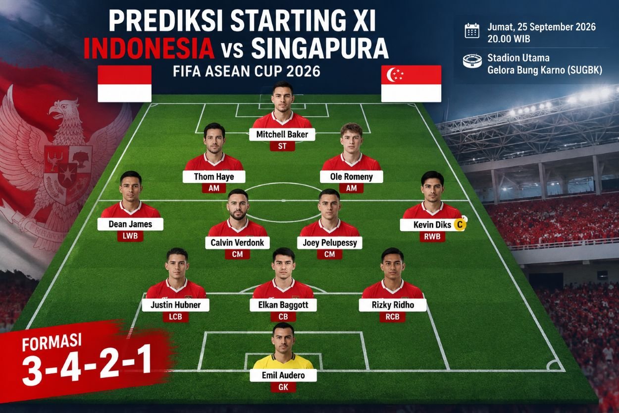 Prediksi Starting XI Indonesia vs Singapura: Kevin Diks Kapten, 3-4-2-1 Jadi Opsi Utama