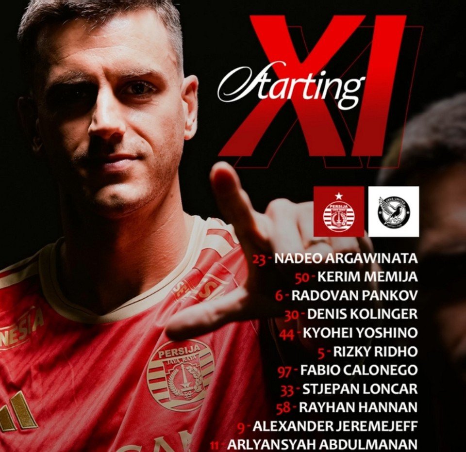 Starting XI Persija Jakarta: Nadeo di Gawang, Jeremejeff Lini Depan