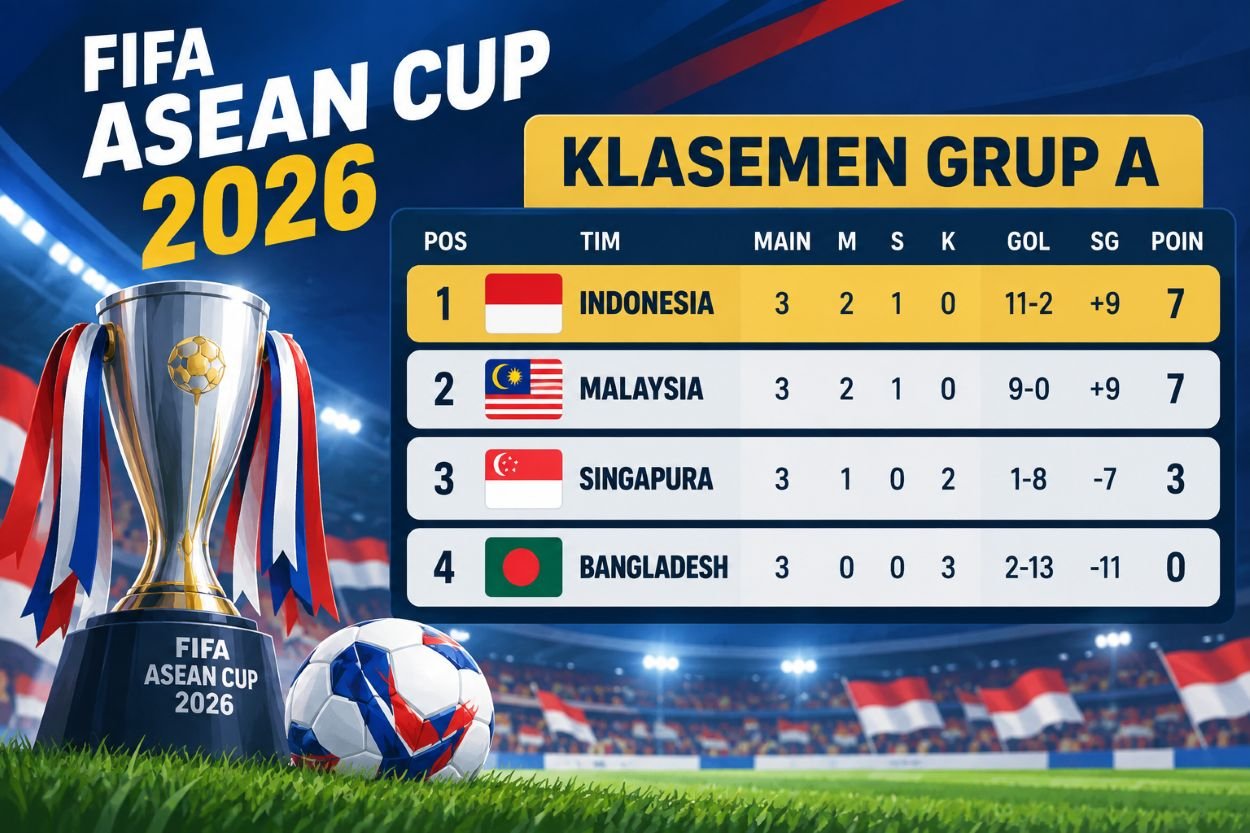 Klasemen Grup A FIFA ASEAN Cup 2026: Indonesia Juara Grup Usai Menang 9-2, Malaysia Runner-up